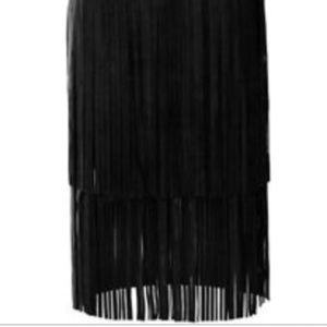Women's Fringe Faux Suede Pencil Bodycon Layered Tassel Midi Long Skirt